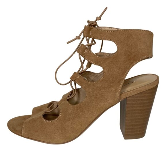 Chinese Laundry Brown Lace Up Chunky Heel Peep Toe Sandal Casual Comfy Size 8.5 - Picture 2 of 5